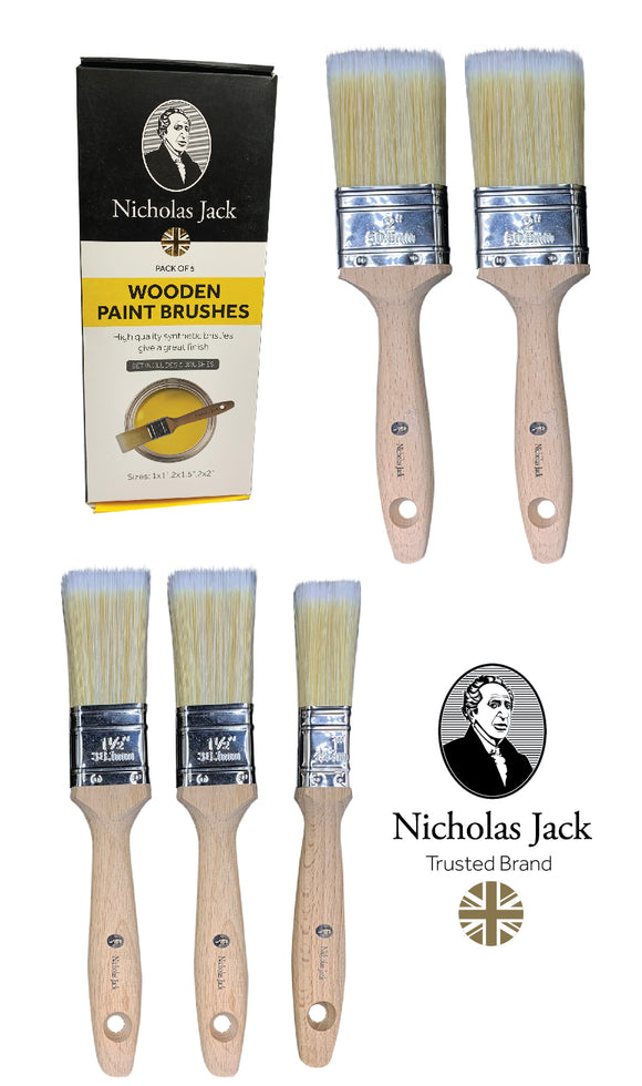 Pack of 5 Pro Wooden Paint Brushes with Synthetic Bristles